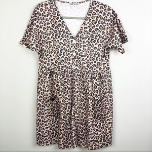 ECOWISH | Animal Print Short Sleeve Button Detail Dress Women’s Size Medium NEW